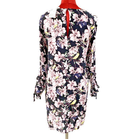 NEW H&M Size 4 Long Sleeve Dress Lilac Floral Print & Goldfinches Boho Casual - Picture 7 of 12